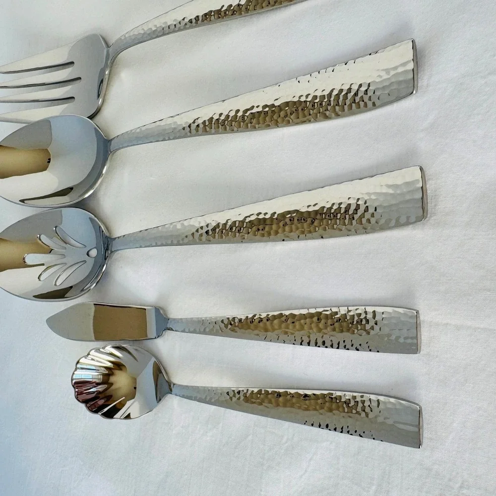 Hampton Forge Stainless Steel Flatware 5-Piece Hostess Set VENTO Hammered NEW